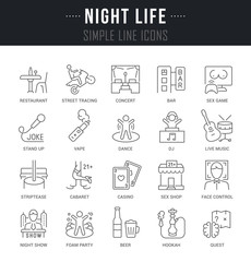 Set Vector Line Icons of Night Life.
