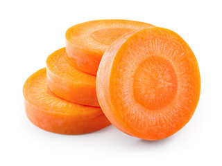 Carrot slices. Carrots. Perfectly retouched carrot slices isolated on white. Full depth of field.