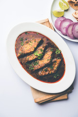 Patodi Rassa Bhaji or patwadi Sabji, a popular Maharashtrian spicy recipe served with Chapati and salad. Selective focus