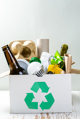 Recycling concept - recyclable materials in box