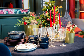 Christmas table setting. Christmas Family Dinner Table Concept