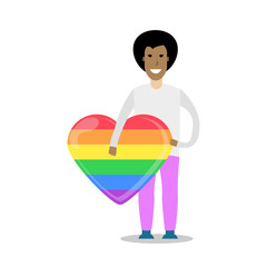 Young men holding a rainbow heart. LGBT community