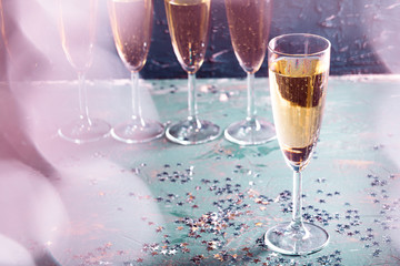 Glasses of champagne on the table