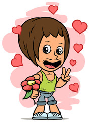 Cartoon metro sexual gay with red flower and heart