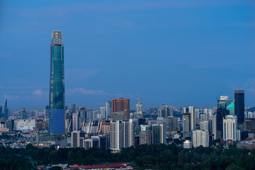 Fototapeta premium KUALA LUMPUR, MALAYSIA - 11th NOV 2018; Morning light over Exchange 106 tower (formerly known as TRX Signature). The tower still under construction and will become highest tower in Malaysia. 