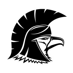 Obraz premium Bald eagle in spartan helmet on white background.