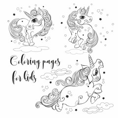 Fototapeta premium Magical unicorns coloring. For children. Vector illustrations.