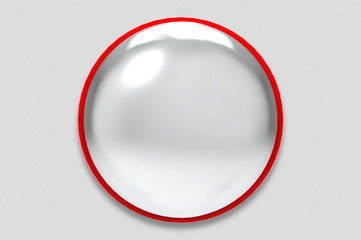 3d rendering. convex traffic mirror on gray cement wall background.