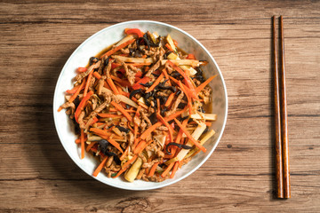 Chinese traditional food, Stir-fried Pork Strips in Fish Sauce