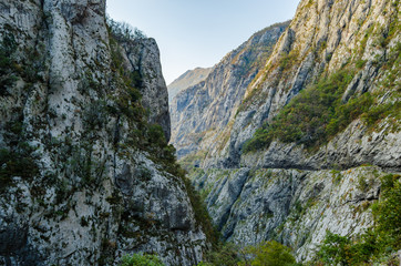 Gorge of the mountain with a deep canyon.Dangerous road.