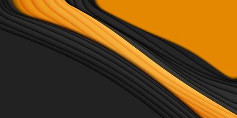 Vector 3D abstract background with paper cut shape. Orange and black carving art. Paper craft Antelope canyon landscape with gradient colors. Minimalistic design for business presentations, flyers. © garrykillian