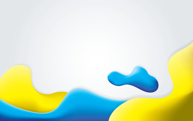 Abstract blue and yellow liquid shape background. Trendy fluid gradient.