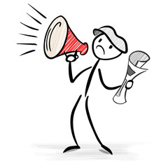 Paperboy with a megaphone announcing big news - stick figure vector image