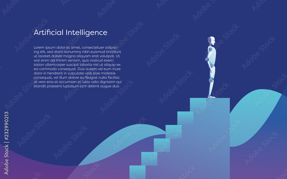 Aufkleber artificial intelligence robot standing on top of stairs as top technology innovation. future technol