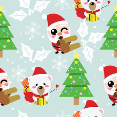santa, snow bear,santa claus,unicorn Christmas seamless pattern,winter,happy new year