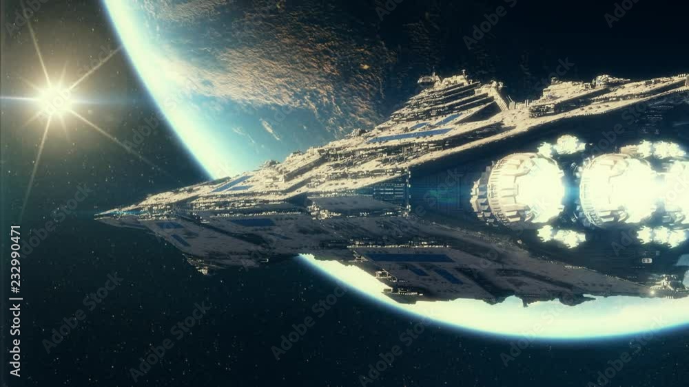 Canvas Prints 3d animation of a spaceship in orbit around planet earth in 4k