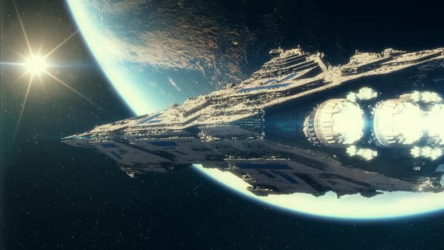 3d animation of a spaceship in orbit around planet earth in 4K