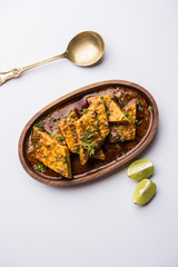 Patodi Rassa Bhaji or patwadi Sabji, a popular Maharashtrian spicy recipe served with Chapati and salad. Selective focus