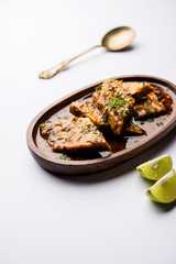 Patodi Rassa Bhaji or patwadi Sabji, a popular Maharashtrian spicy recipe served with Chapati and salad. Selective focus
