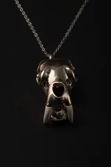 Foto op Plexiglas Necklace with saber tooth lion skull, gothic jewelry © Embrace of Beauty