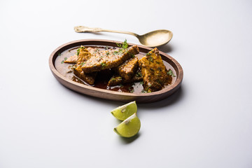 Patodi Rassa Bhaji or patwadi Sabji, a popular Maharashtrian spicy recipe served with Chapati and salad. Selective focus