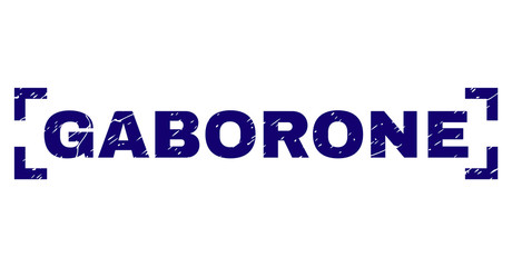 GABORONE text seal imprint with grunge effect. Text title is placed inside corners. Blue vector rubber print of GABORONE with grunge texture.
