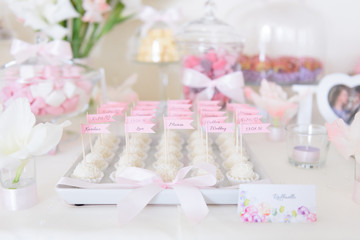Coconut pralines on a candy bar