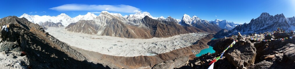 Panorama von Mount Everest, Lhotse, Cho Oyu und Makalu