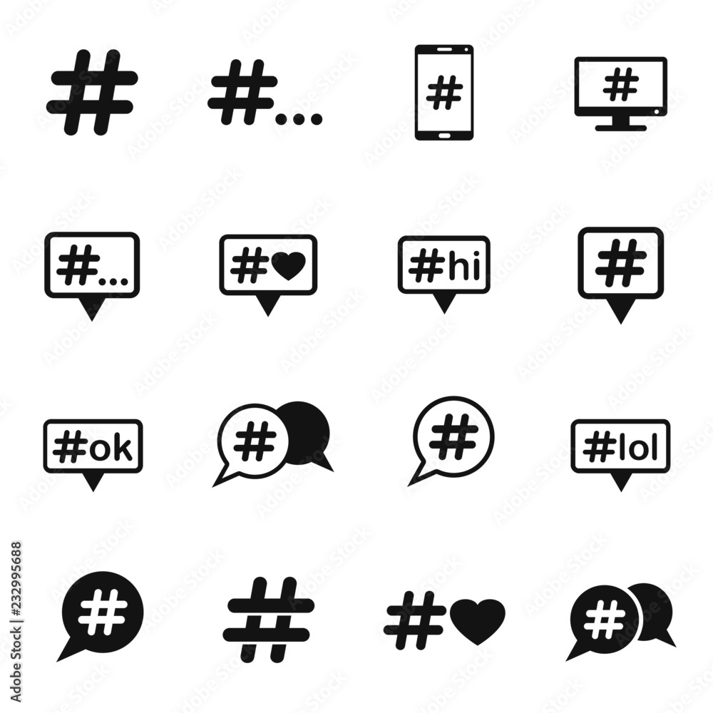 Poster hashtag vector icons for web design and user interface