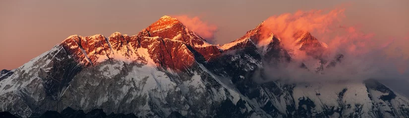 Crédence de cuisine en verre imprimé Lhotse Mont Everest Lhotse Népal Himalaya montagnes coucher de soleil