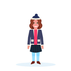 woman standing pose happy new year merry christmas concept female cartoon character full length isolated vector illustration