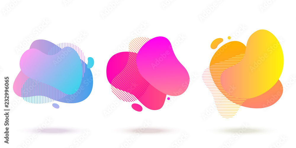 Poster color abstract liquid shape, halftone patterns, fluid color overlap gradient background. vector crea