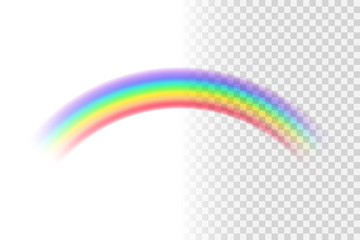 Rainbow icon isolated on transparent background. Spectrum fantasy pattern. Vector realistic translucent sky rainbow template.