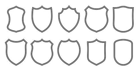 Badge patches vector outline templates. Vector sport club, military or heraldic shield and coat of arms blank icons