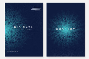 Quantum computing background. Technology for big data, visualization, artificial intelligence and deep learning. Design template for interface concept. Futuristic quantum computing backdrop.
