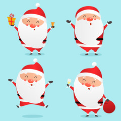 Set of cute cartoon Santa Clauses vector illustration.