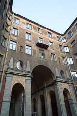 Fototapeta na wymiar City courtyard built in shape of a well in St. Petersburg.
