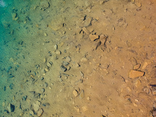 Baduk lakes from the height of the quadrocopter in the summer, high-mountain lakes among the mountains with forest with crystal clear water, large