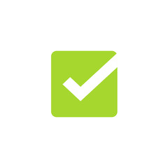 Checkbox icon check mark tick logo vector symbol, checkmark vote poll confirmation checkbox green square logotype isolated on white, approve poll vote checked icon or correct choice sign pictogram - obrazy, fototapety, plakaty