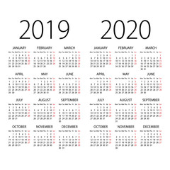 Abstract 2019 and 2020 vector calendar. Organizer template.