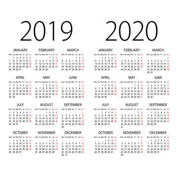 Abstract 2019 and 2020 vector calendar. Organizer template.