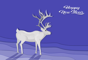 white deer cartoon animal reindeer flat blue background christmas greeting card horizontal vector illustration