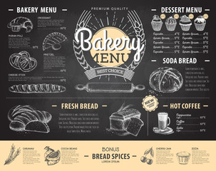 Vintage chalk drawing bakery menu design. Restaurant menu