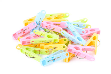 Colorful clothes pin isolated on white background