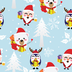 santa,bear,penguin Christmas seamless pattern,winter,happy new year