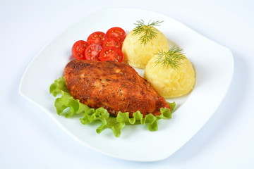 pieczony filet drobiowy z ziemniakami i pomidorem