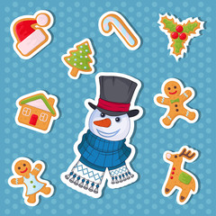 Christmas sticker. Set of different sticker for christmas. New Year. Different new year characters. Colorful cartoon sticker. New Year characters of Christmas sticker. Christmas design element.