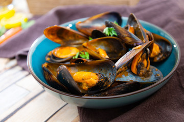 Italian Steamed Mussels cooked in Provencale style