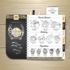 Vintage chalk drawing bakery menu design. Restaurant menu