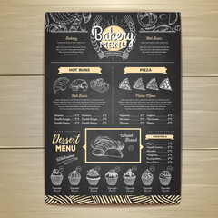 Vintage chalk drawing bakery menu design. Restaurant menu